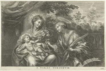 Maria com o Menino e Santa Catarina de Alexandria S. Virgo Virginvm (título no objeto)