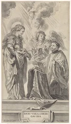 Um santo desconhecido (Inácio de Loyola?) ajoelha-se diante da Virgem com o Menino