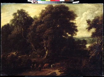 ""Paisagem de Flandres com rebanho de vacas"" Pintura por Constantinus Cornelis Huysmans (1648-1727) Museu Pushkin, Moscou