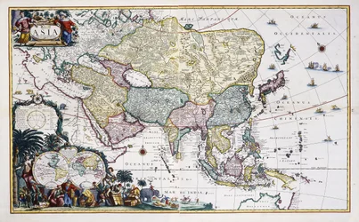 Mapa da Ásia, c.1696 (gravura colorida à mão)