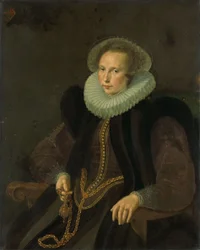 Holandês: Griete Jacobsdr van Rhijn (1585-1652). Esposa de Jacob Cornelisz Banjaert, chamado van Neck Retrato de Griete Jacobsdr van Rhijn (1585-1652). Esposa de Jacob Cornelisz Banjaert, chamado van Neck