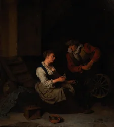 A Cavalier and a Woman at the Spinning Wheel, 1662.