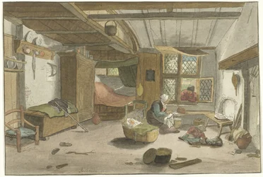 Interior com mulher no berço