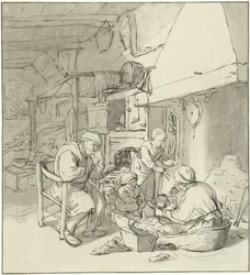 Família de agricultor na chaminé