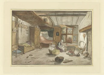 Interior com mulher no berço