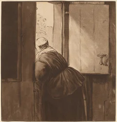 Mulher inclinada sobre uma porta inferior, 1761, publicado em 1765.