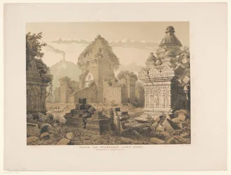Ruína de Tjandi Sehoe Ruínas de Prambanan. Tjandi Sewo. Residência Surakarta (título no objeto)
