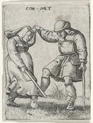Um homem com um pé enfaixado dançando com uma mulher, 1572 (gravura em papel)