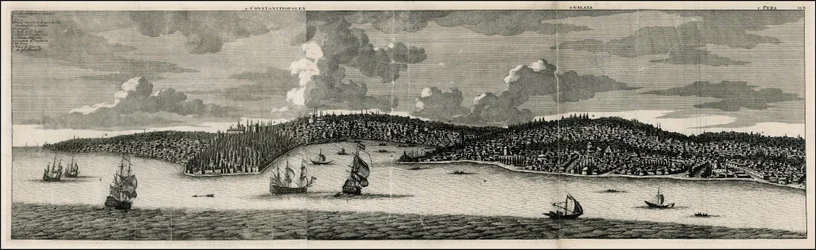 Vista de 1698 de Constantinopla e Pera por Cornelis De Bruyn