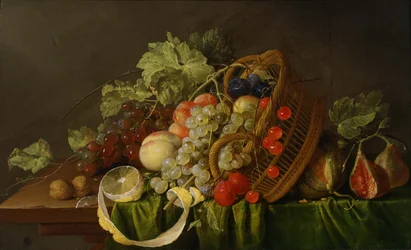 Natureza morta com cesto de fruta.