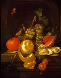 Natureza morta com frutas e ostras, meados da década de 1650