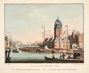 Vista de Amesterdão n º 10. De Haringspakkerstoren. A torre de arenque, 1825 (gravura colorida à mão)