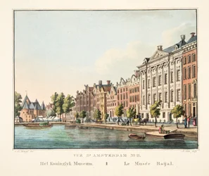 Vue d&39;Amsterdam No.11. O Museu Koninglyk. Le Musée Roijal, 1825 (gravura colorida à mão)