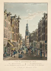 Vue d&39;Amsterdam No.22. O Kalverstraat, do Heiligeweg ao Munt. Le Kalverstraat, e a excursão de la Monnoye, 1825 (gravura colorida à mão)