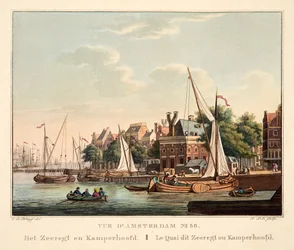 Vue d&39;Amsterdam No.36. Het Zeeregt e Kamperhoofd. Le Quai este Zeeregt ou Kamperhoofd. Le Quai em Zeeregt ou Kamperhoofd, 1825 (gravura colorida à mão)