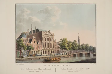 Vue d&39;Amsterdam No.6. A Sociedade de Construção Felix Meritis. L&39;Academie des arts dita Felix Meritis, 1825 (gravura colorida à mão)