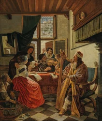 Companhia de fazer música em um interior, década de 1670.