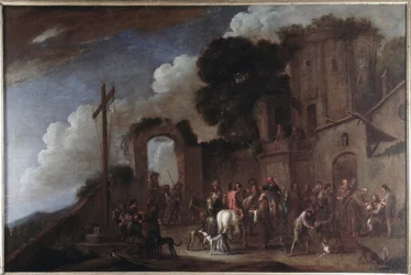 Les sept oeuvres de misericorde corporelle (Obras de misericórdia) : donner a boire aux assoiffes (dar de beber aos sedentos) (ec flam) apres 1625