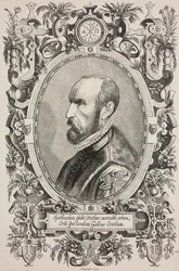 Retrato de Abraham Ortelius (1528-1598), gravura de Cornelius Galle, o Velho (1576-1650) de L