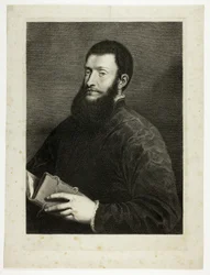 Retrato do poeta Pietro Aretino, do Cabinet Reynst; Variarum imaginum a celeberrimis artificibus pictarum Caelaturae (Cabinet Reynst: Gravuras de várias imagens pintadas por artistas famosos)