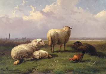 Ovelha cochilando em um pasto, do século XIX