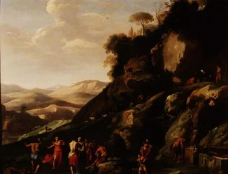 Camponeses dançando em uma paisagem