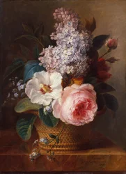Natureza morta de flores num cesto (óleo sobre tela)
