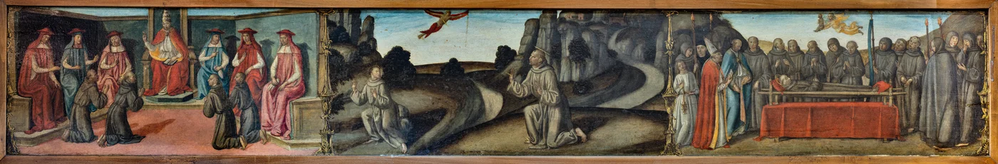 Madonna com Criança em glória, Santo Ambrósio, São Francisco de Assis, Deus Pai e anjos", retábulo, pormenor (fresco)