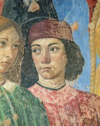 A Procissão do Bispo em Frente à Igreja de S. Ambrogio, detalhe de Marsilio Ficino 1433-99 1468 afrescos