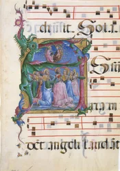 Iluminação manuscrita com a Assunção da Virgem em uma inicial A ..., 1450-60.