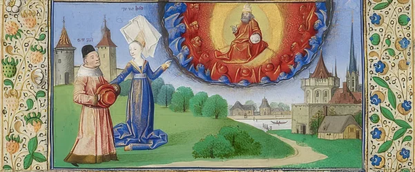 A filosofia ensina Boécio sobre o papel de Deus. Por volta de 1460-70