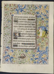 Folha de um livro de horas: Anjo perseguindo um diabo reto, c. 1460