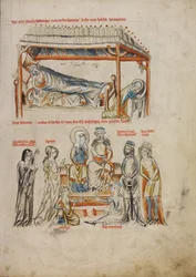 Heinrich dormindo e Edwiges rezando. Henrique e Edwiges com seus filhos, 1353