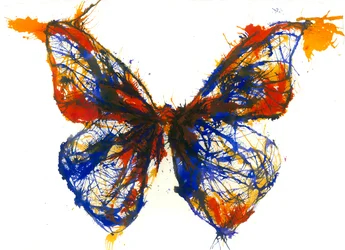 Borboleta azul e laranja, 2021 (tinta acrílica sobre papel de trapo de algodão)