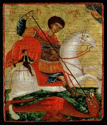 Ícone de São Jorge e o Dragão (folha de ouro e têmpera no painel)