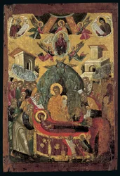 A Dormição da Virgem (tempera de ovo sobre madeira com cobre)