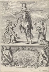 Retrato de Gaston Jean-Baptiste de Orléans, a cavalo Domino Fratri Regis. (título no objeto)