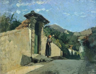 Estudo de paisagem, cerca de 1860, por Cristiano Banti (1824-1904), óleo sobre tela a bordo