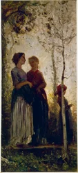 Três camponeses com árvores (óleo sobre tela