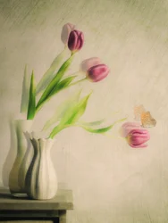 Tulipas de sonho e borboleta