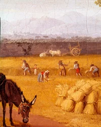 Colheita perto de Caserta, pormenor. Século XVIII. O artista era amigo de Goethe. Século XVIII, Nápoles, Museo Nazionale di San Martino