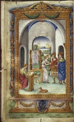 Escrita de Penélope, Telêmaco e Laertes Ilustração para The Heroides por Ovid, 1485-1499