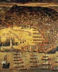 Vista de Génova e do seu porto, Pintura de Cristoforo Grassi (1565-1598), Itália