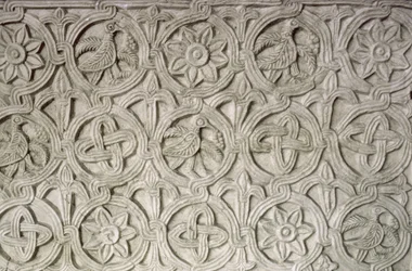 Detalhe, de, um, esculpido, tela, 9º-10º século, (carved, stone)