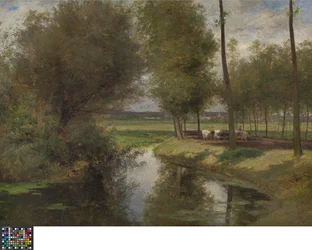 Neerlandês: Leielandschap of De weg naar het "Patijntje" in Ghent Paisagem junto ao rio Lys ou Caminho para o "Patijntje" em Ghent