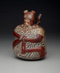 Navio retratando um guerreiro ferido, período intermediário inicial, Nazca Fase 7, c.500-600 (cerâmica)