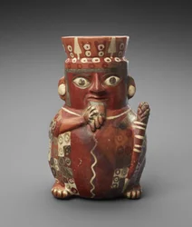 Jarro Figural com Tubo de Panela e Taco, c. 600-1000 AD (faiança com deslizamento)