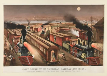 Cena noturna em uma junção ferroviária americana
