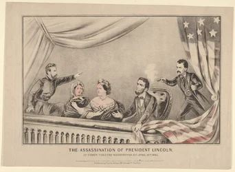 O assassinato do presidente Lincoln no Fords Theatre, Washington DC, 14 de abril de 1865, 1865.