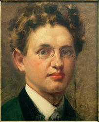 Auto-retrato, na cara, com pince-nez